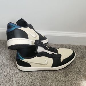 Jordan Low Sneaker in Black, Cream with Iridescent Blue Heel